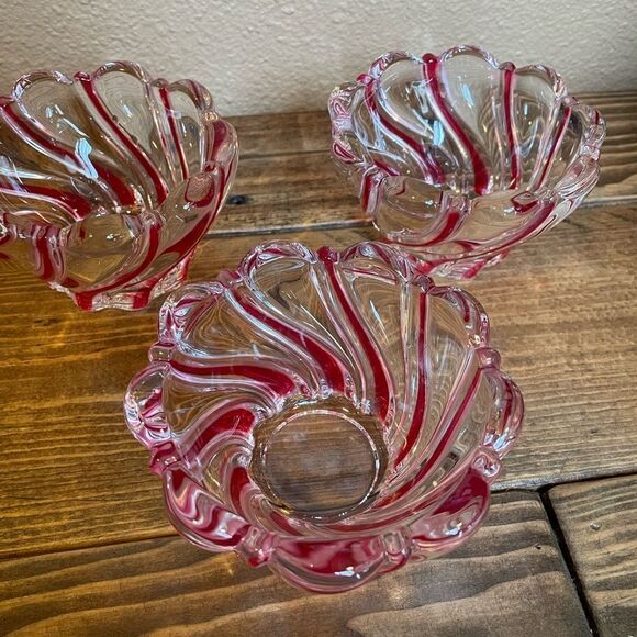 1980’s Vintage Peppermint Crystal Swirl Decorative Bowls Candle Holders Etc - Picture 15 of 15